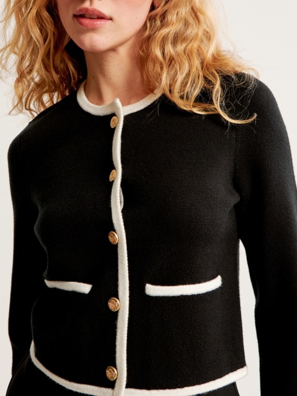 Abercrombie & Fitch Black Cardigan with Cream Trim and Gold Buttons